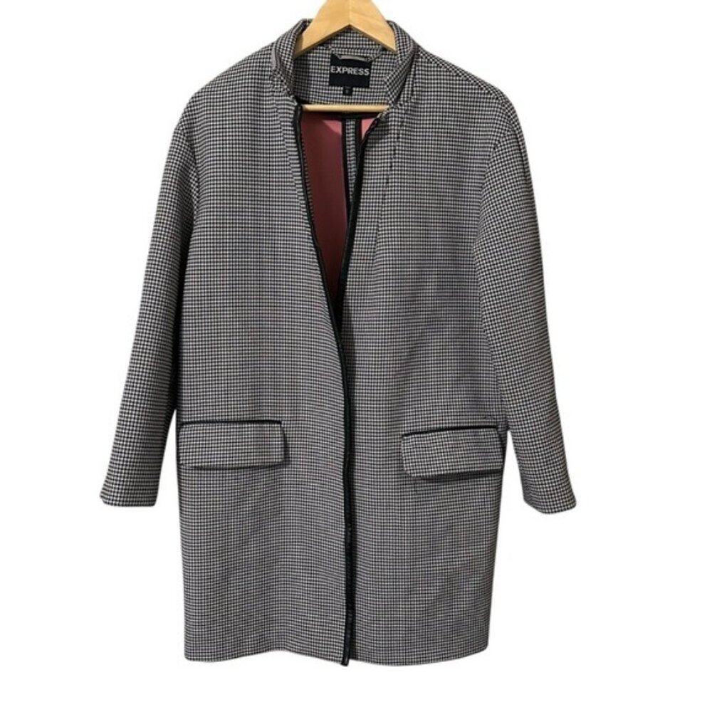 Express Monochrome Houndstooth Jacket Coat Size Medium Dark Academic Chic